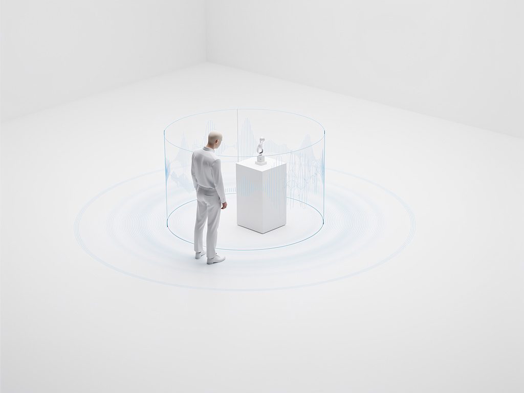 Sound confined to one visitor at an exhibit while the room stays silent